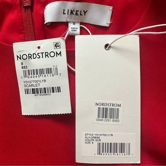 Likely Alia Dress Fit & Flare Puff Sleeve Mini in Scarlet Red Sz 8 NWT New - Picture 8 of 12